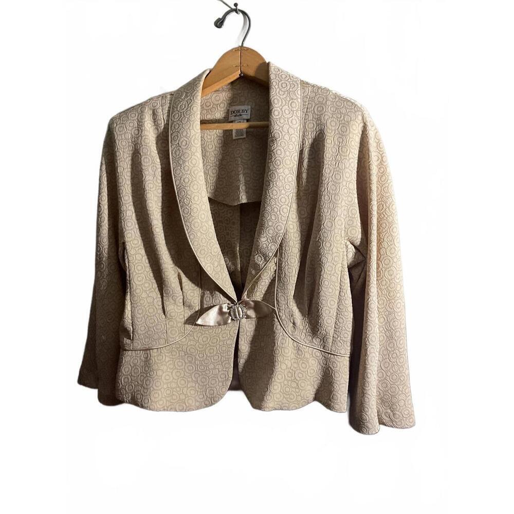 Dorby Women's Beige Patterned Blazer Jacket /Bow Size 12